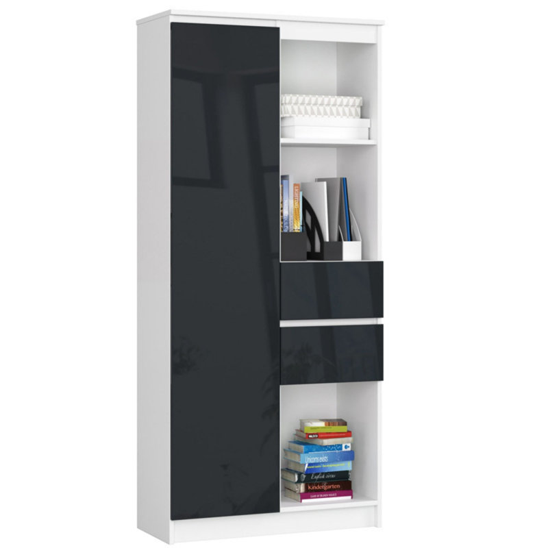 Alexs 180cm H x 80cm W Standard Bookcase, Graphite Gloss