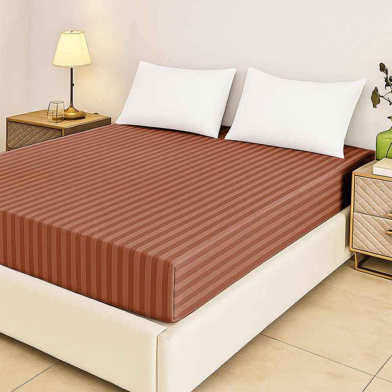 Tabbitha Striped Microfiber Standard Fitted Sheet, Rust, Single (3')