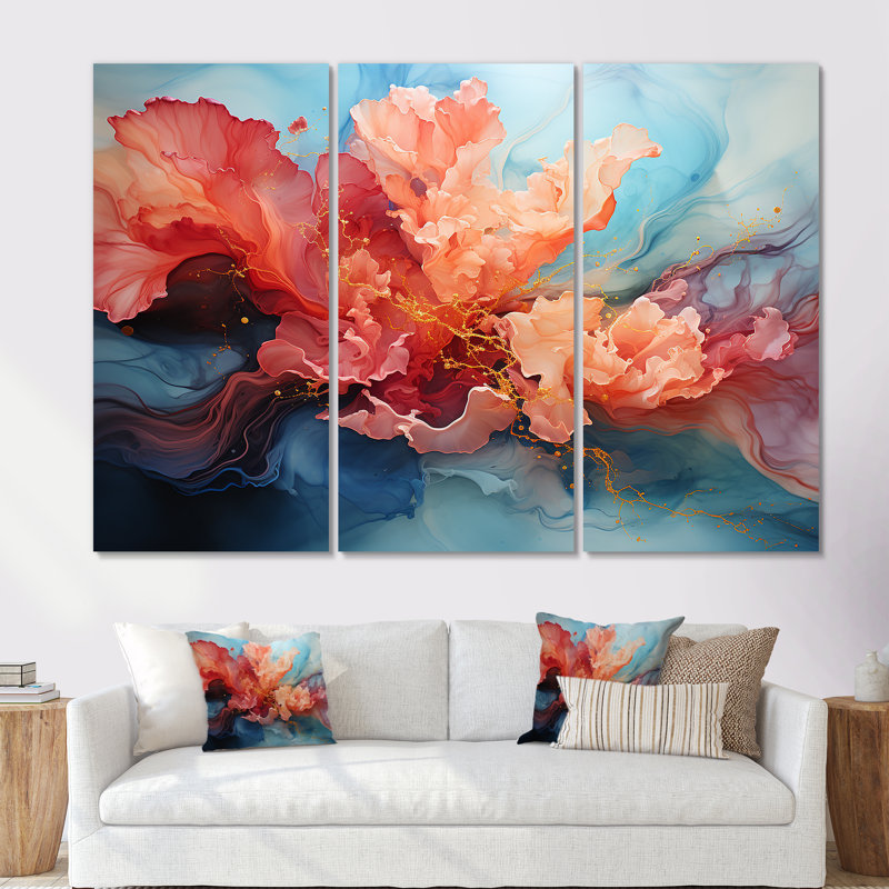 «Orange and Blue Abstract Storm - Storms», ensemble d'art sur toile, H 28 po x l 36 po x P 1 po, Toile tendue