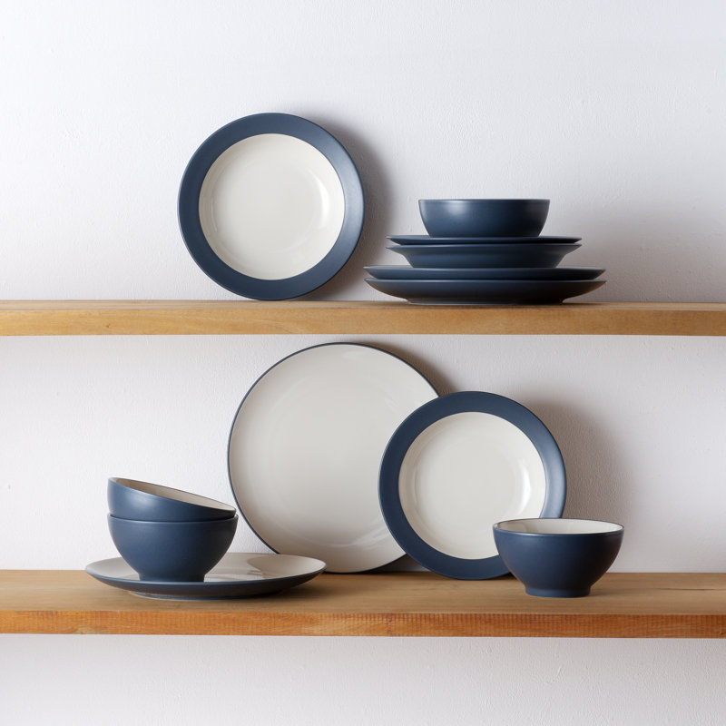 Blue and White Ceramic 12-Piece Dinnerware Set, Service for 4