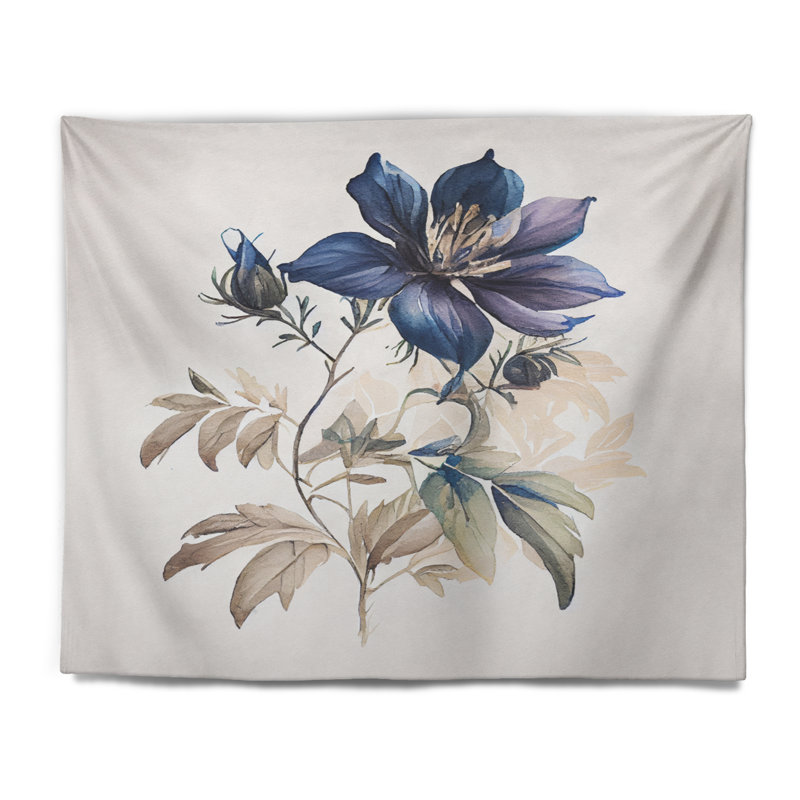 Tapisserie en polyester fleur bleue rétro avec des punaises, H 50 po x l 60 po