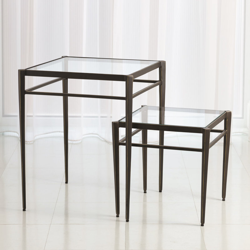 Bronze Metal and Glass Square Side Table