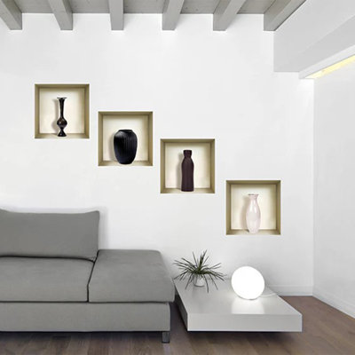 Décalcomanie 3D Niche 3D - 4 pièces | Facile à appliquer, superbes autocollants décoratifs pour la maison et le bureau