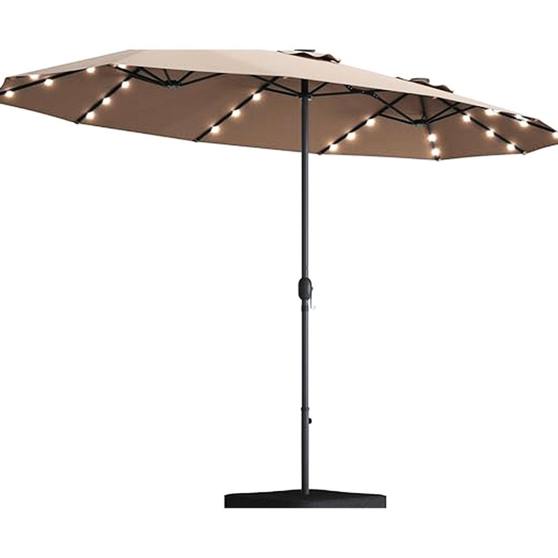 Parasol double en tissu pour patio - base taupe 15 x 9 pi
