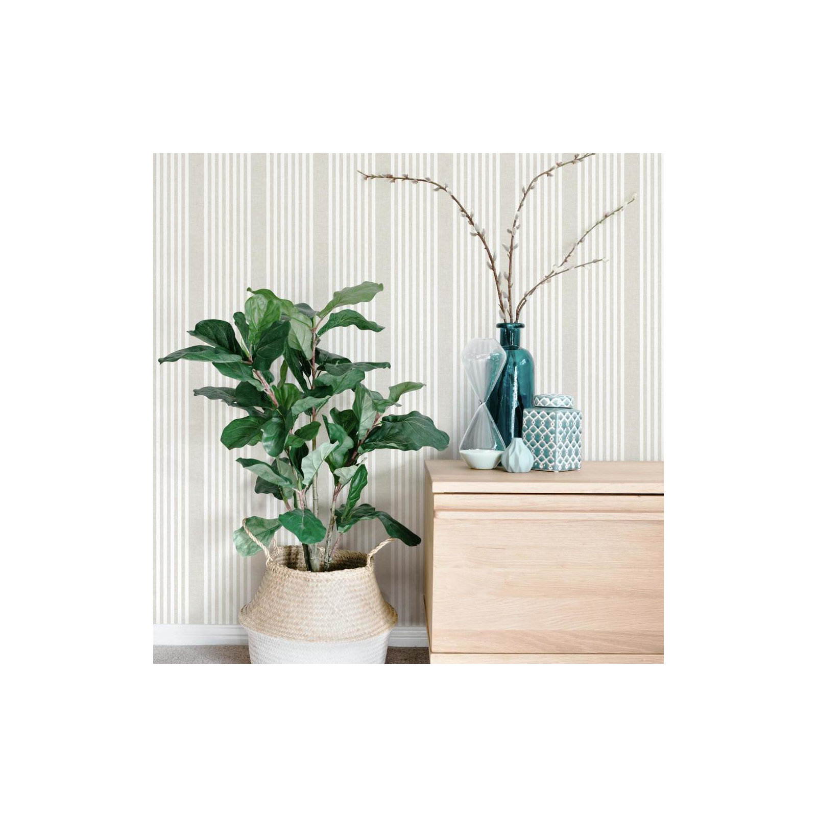 Varanasi Stripe 27' L x 27" W Wallpaper Roll, Soft Linen