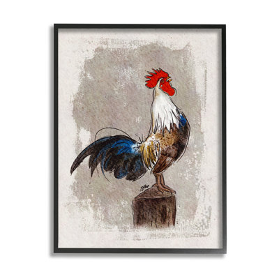 «Farmhouse Rooster Perché» par Shanda Louis - cadre flottant, impression sur bois