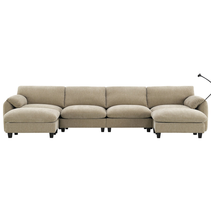 Canapé modulaire de style contemporain de 140 po en forme de U avec coussin de siège extra large de 31,5 po, USB et chargeur de type C