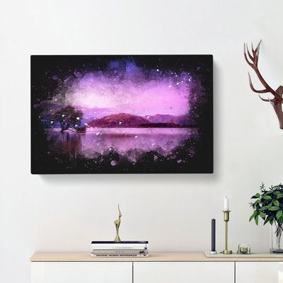 Lone Tree Under A Purple Sunrise - Wrapped Canvas Painting