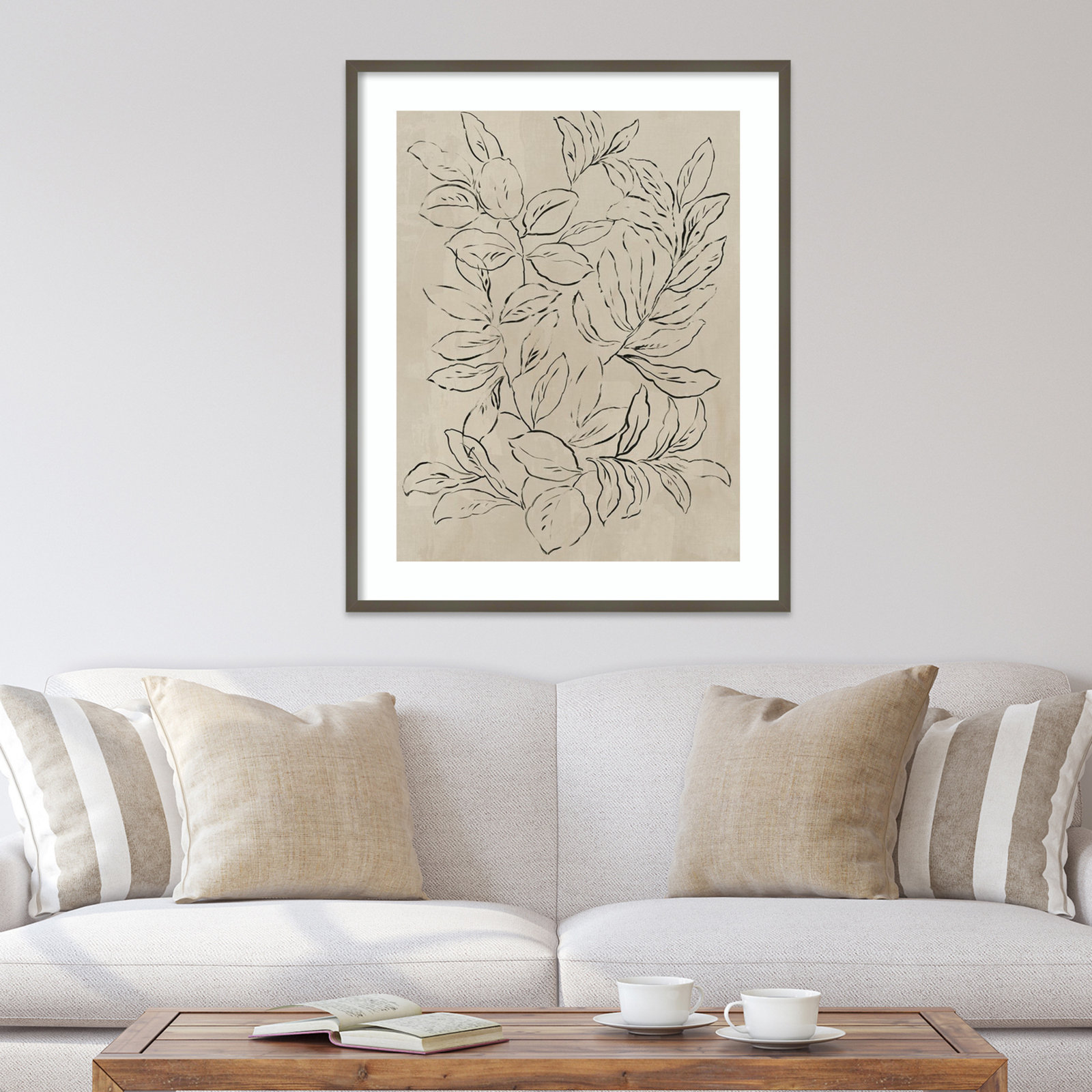 Kimbell "Outlined Leaves II" Print, Gray, 41.25" H x 33.25" W