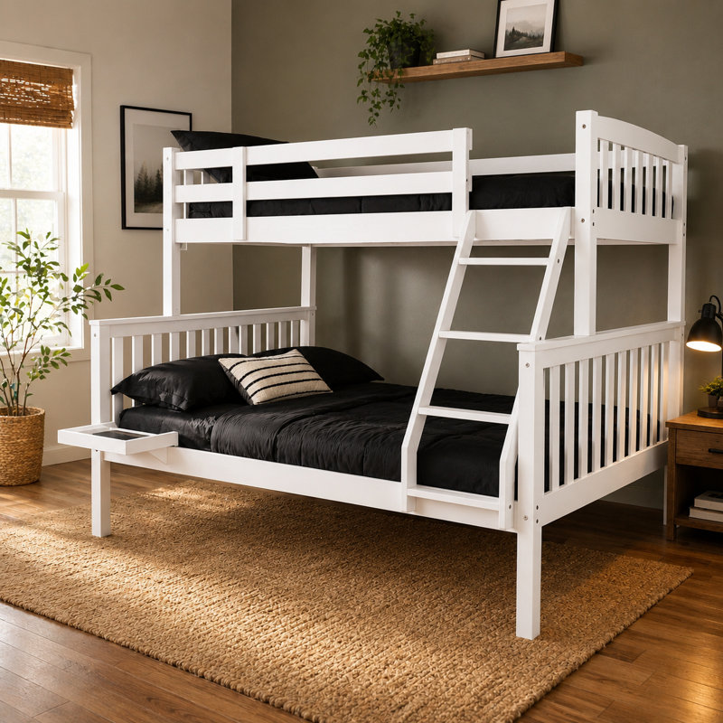 Lit superposé simple au-dessus de simple Aldwin, matelas non inclus, Blanc, Twin Over Full