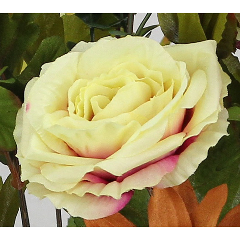 Large douille artificielle en cascade et rose, Mélange de crème, prune et moka