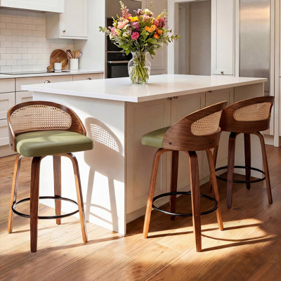 Swivel Upholstered Counter Stool with Solid Wood Frame