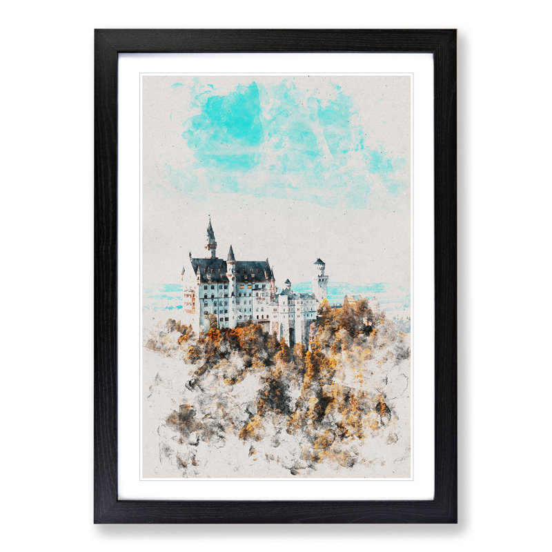The Neuschwanstein Castle in Germany - Framed Print, 36cm H x 27cm W x 2cm D, Black Framed