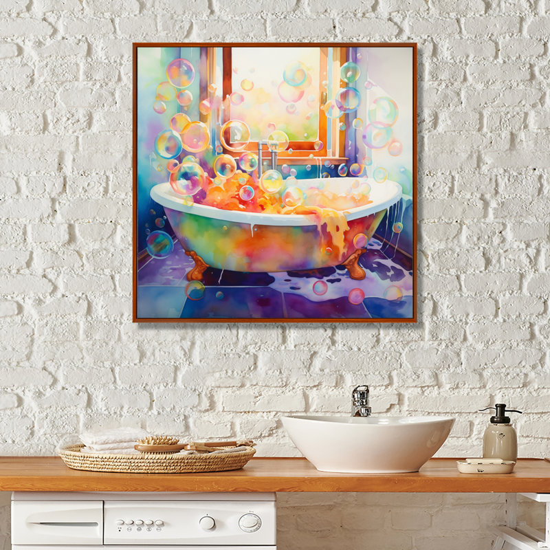 Bath Impressionist Bubbles On Canvas Print, 24" H x 24" W x 1" D, Gold Single Picture Framed