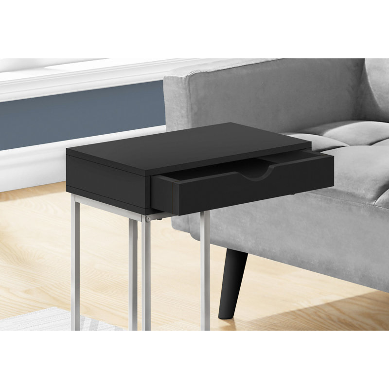 Table d'appoint Shelyn, en forme de C, bout, côté, collation, tiroir de rangement, salon, chambre à coucher, métal, Noir