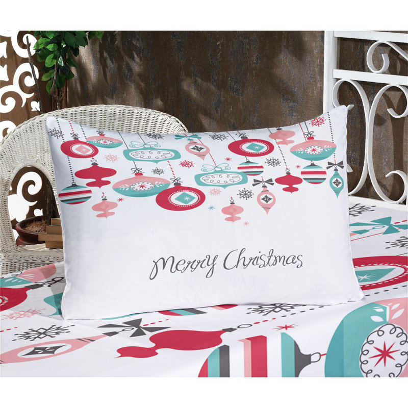 Ambesonne Christmas Fitted Sheet & Pillow Sham  Set,  Multicolor, Twin Extra Long Sheet Set with 2 Pillowcases