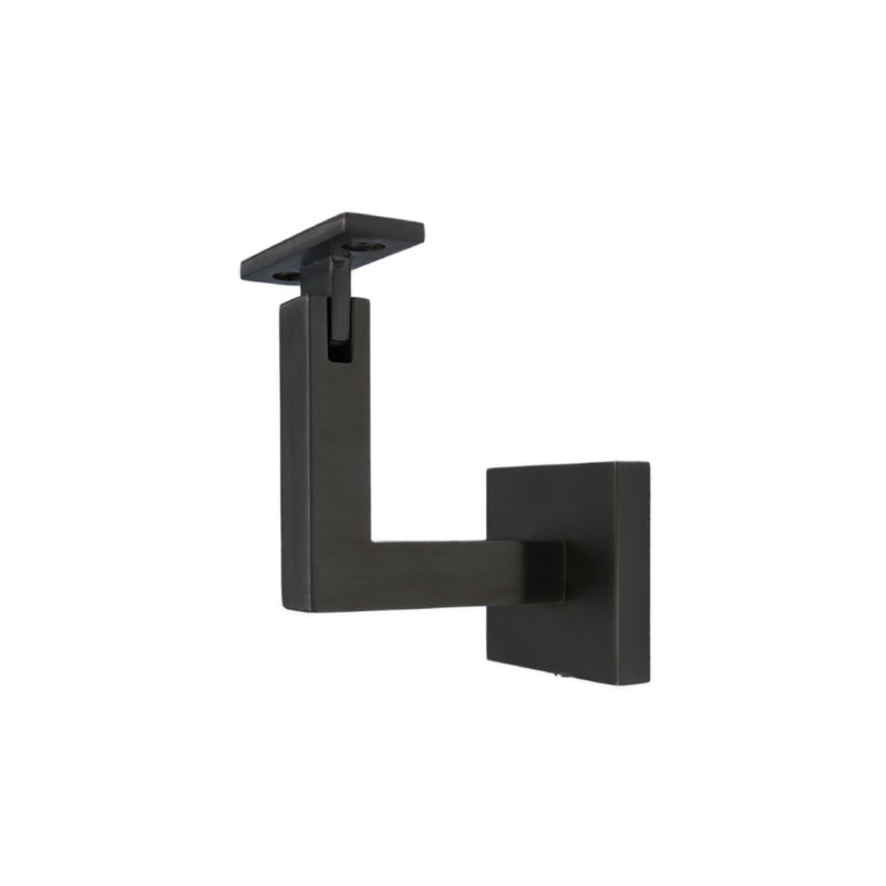 Concrete Mount Handrail Bracket with Square Rose and Flat Plate, Satin Black