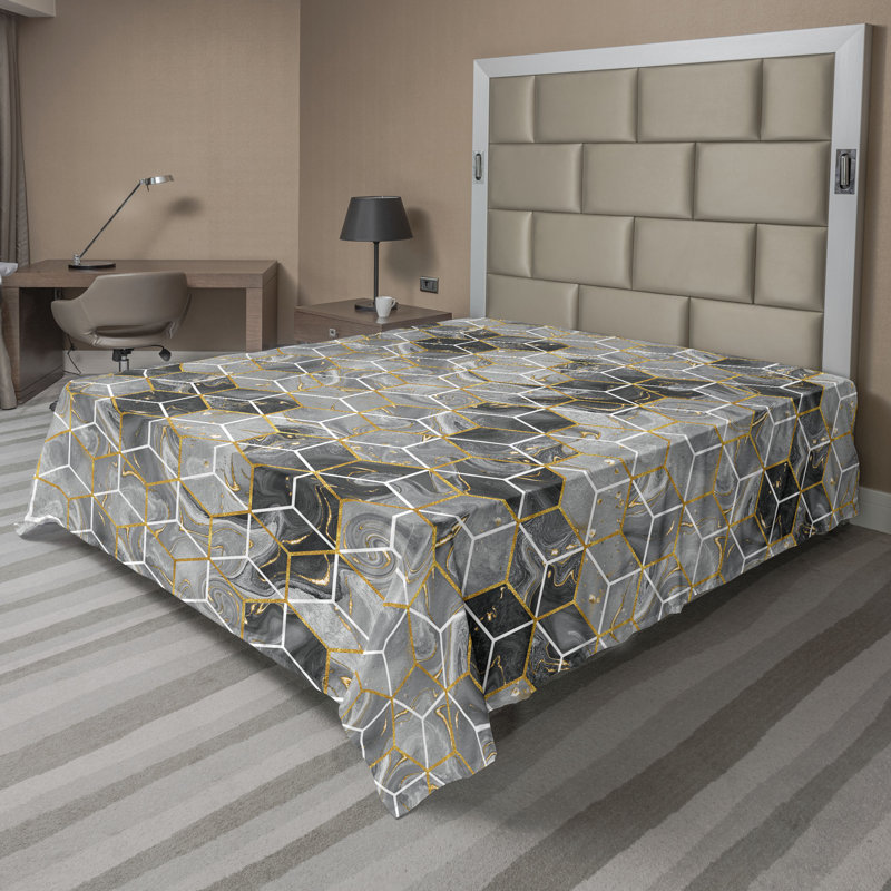 Ambesonne Flowers Flat Sheet Nostalgia Farmhouse, Dark Yellow and Pale Grey