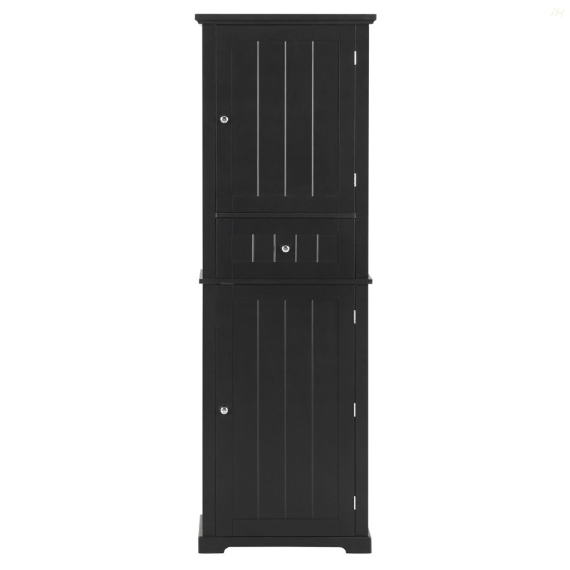 Grande armoire de rangement pour salle de bain, armoire de rangement autoportante avec tiroir et tablette réglable, panneau de fibres à densité moyenne avec finition peinte