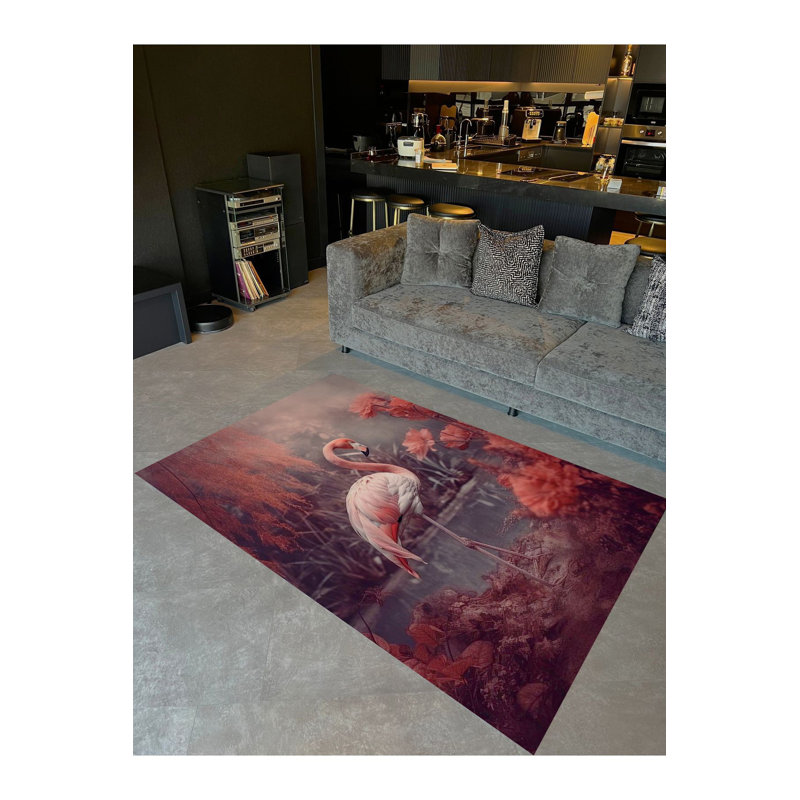 Tapis décoratif moderne Flamingo and Lake, Sous-tapis rectangulaire de 3 pi 3 po x 4 pi 11 po