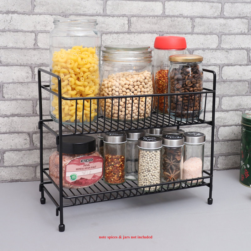 Buckingham Free Standing 2 Tier Spice Rack Kitchen Countertop Storage Organiser 30 cm, Matte Black
