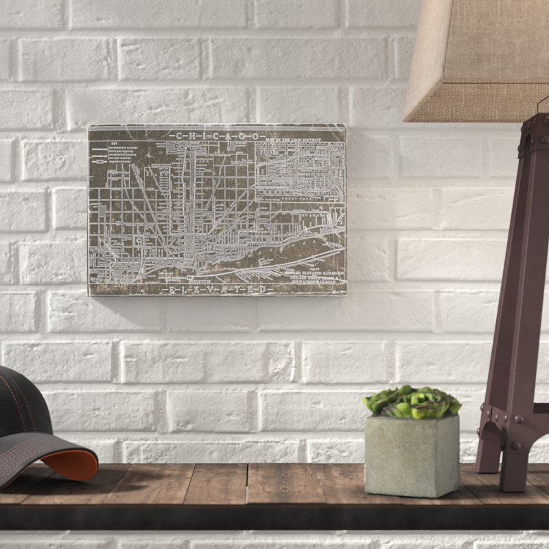 «Chicago Railroad Map Leather», reproduction d'impression sur toile, H 16 po x l 24 po, Toile tendue