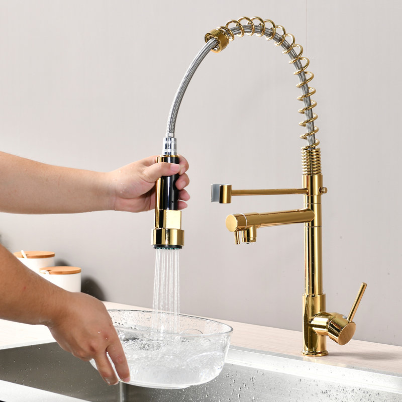 Modern Pull Down Kitchen Sink Faucet - Stainless Steel, Single Handle, Scratch And Rust , 360 Rotatable Nozzle, 1.8Gpm Commercial Degree Swivel,