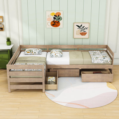 Twin Wood Three Drawers Platform Bed