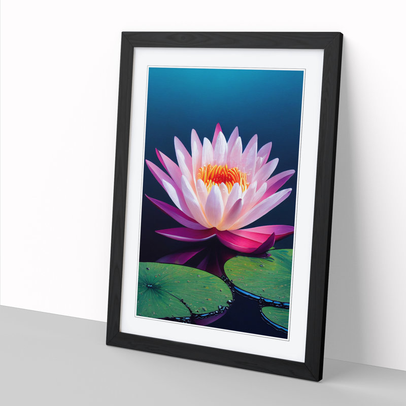 Water Lily Flower View - Single Picture Frame Print, 46cm H x 34cm W x 2cm D, Black