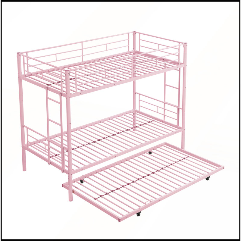 Lit superposé triple en métal robuste avec lit gigogne, conception peu encombrante pour les chambres modernes et un confort maximal