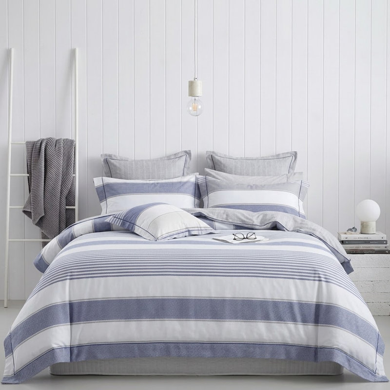 Wilhelm Blue Stripe 100% Cotton Reversible Duvet Cover Set with Pillowcases