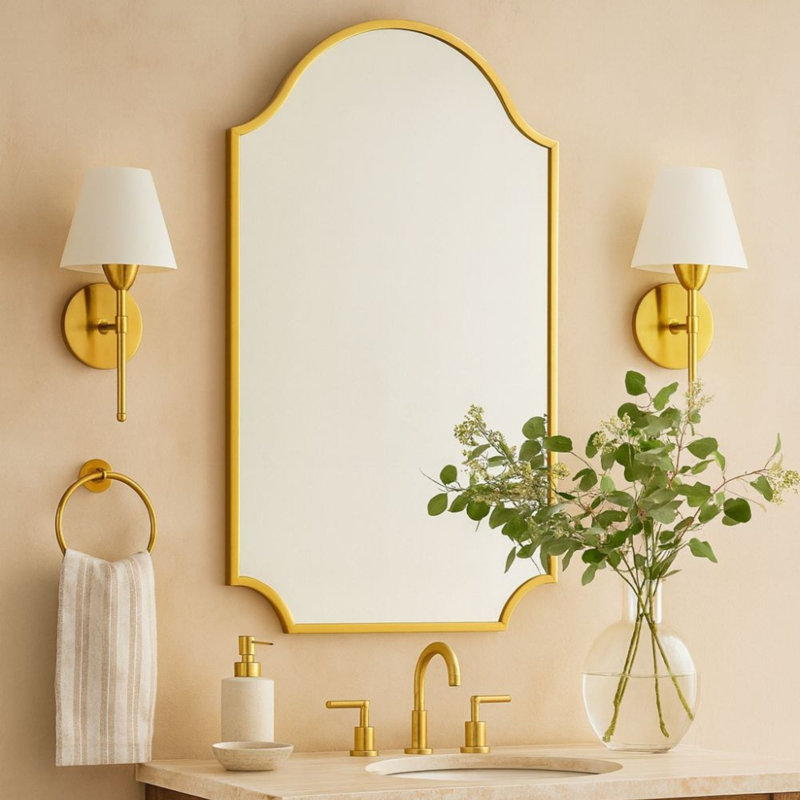 Airius Decorative Scalloped Bathroom Vanity Mirrors, Arched Wall Mirror, 36" x 24", Brushed Gold