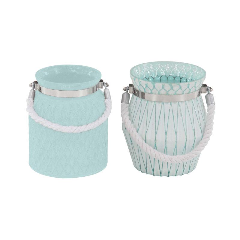 Lanterne en verre moderne en deux pièces, Bleu