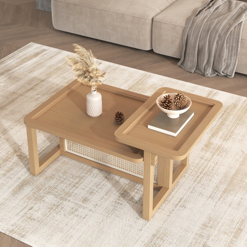 Table basse 2 pièces en bois de rotin gigogne