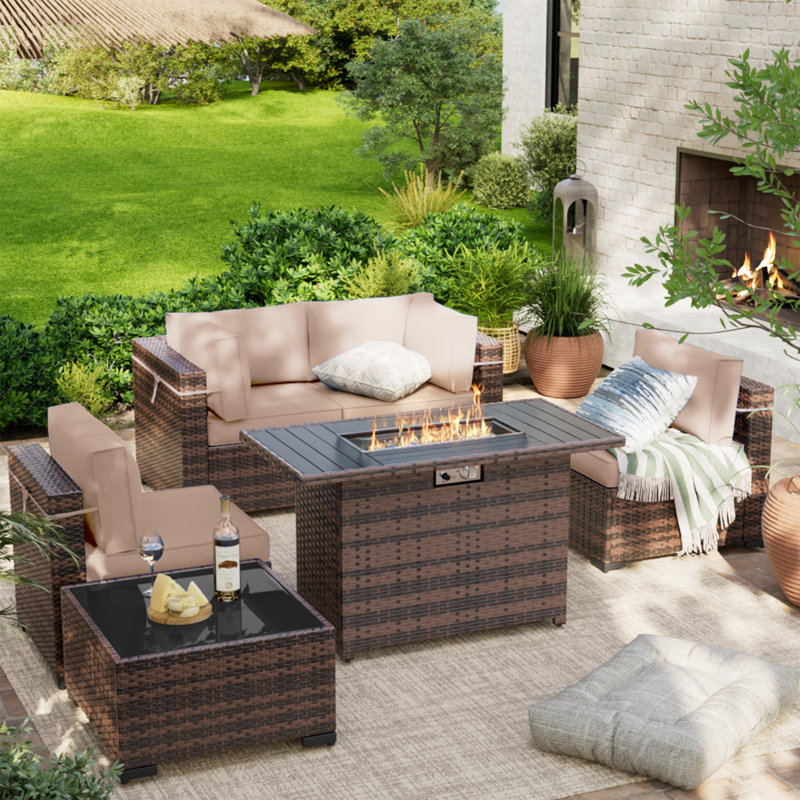 Ensemble de conversation d'extérieur pour 4 personnes avec coussins, Beige