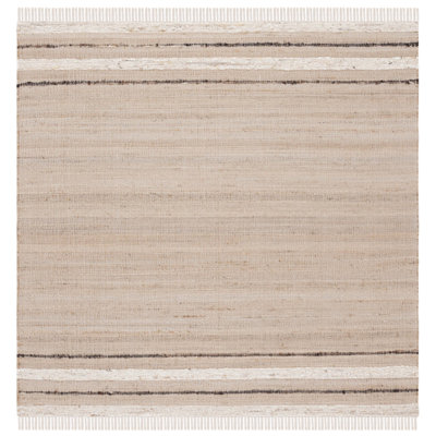 Maidah Hand Woven Jute/Wool/Cotton Striped Rug in Brown