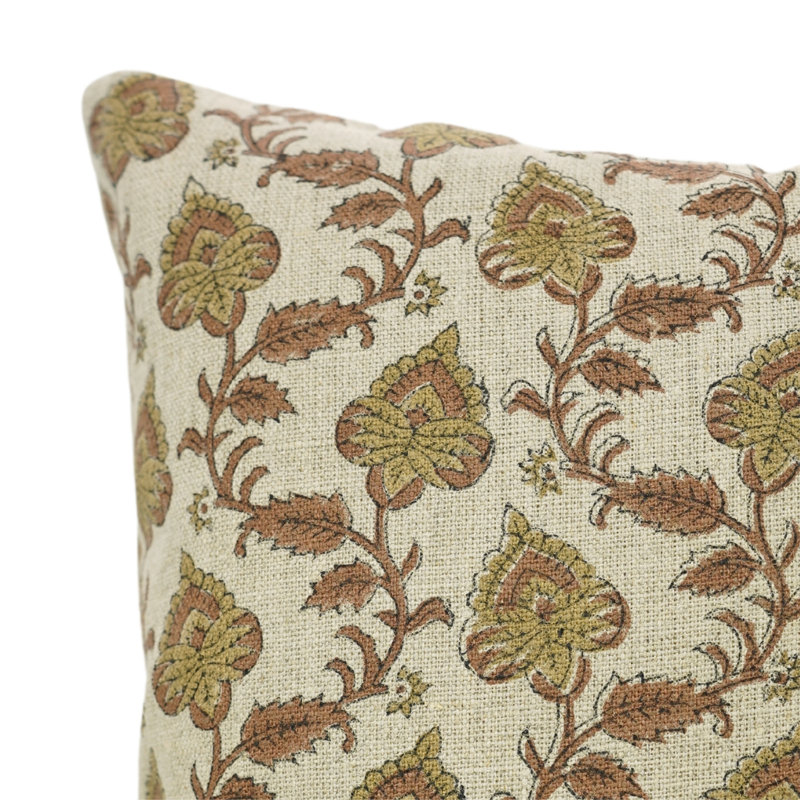Housses de coussin à motif de bloc Fab Fabine, lin floral, (Madhubala, rouille), H 14 po x l 20 po, Forme rectangulaire