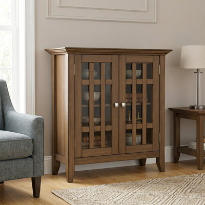 Bedford 32"W Solid Wood Transitional Low Media Cabinet with Glass Doors and Adjustable Shelves