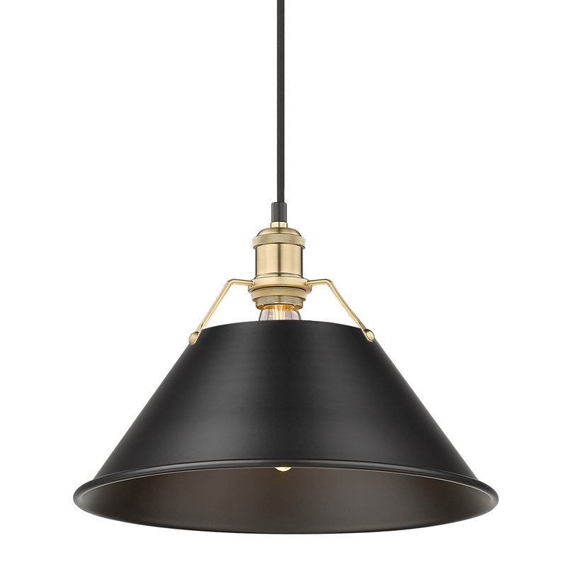 Luminaire suspendu conique à 1 lumière Weatherford, H 131,5 po x l 14 po x P 14 po, Noir mat, Bronze champagne brossé