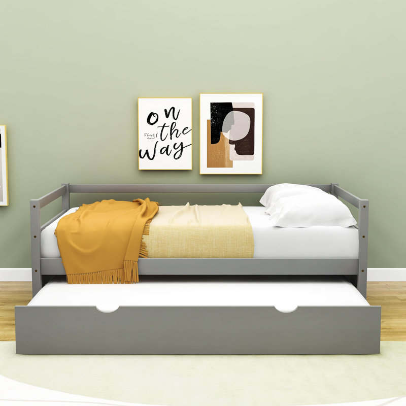 Ariaa Modern Twin Size Wood Daybed with Trundle, Gray
