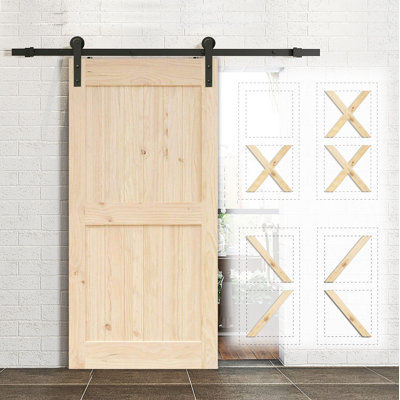 Panelled Wood Unfinished Frame Barn Door with Installation Hardware Kit