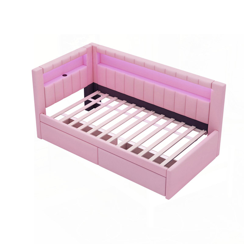 Lit plateforme polyvalent avec des fonctionnalités avancées pour un confort ultime, Lit simple, Rose