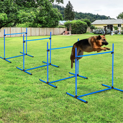 4 Piece Dog Agility Training Arrangement With Adjustable Hurdles, Displacing Top Bar, And Carry Bag For Any Location, Blue, 10.1 Lb Course Equipment Collection : Jump Heights, Included Carrying Bag,
