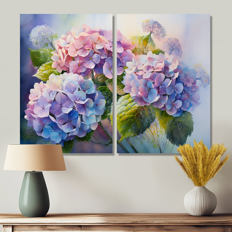 Décoration murale hortensia rose et mauve - Hortensia floral, Toile tendue, Ne s’applique pas, H 36 po x l 48 po