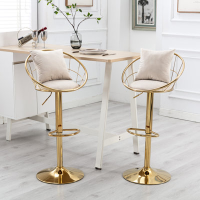Velvet Bar Stools   Of 2 , 360 Rotation, Adjustable Height, For Dining & Bar, Chic Chairs With Extra Pillow 2 Stools, Swivel, Room Classy Seats Dependable Footrest