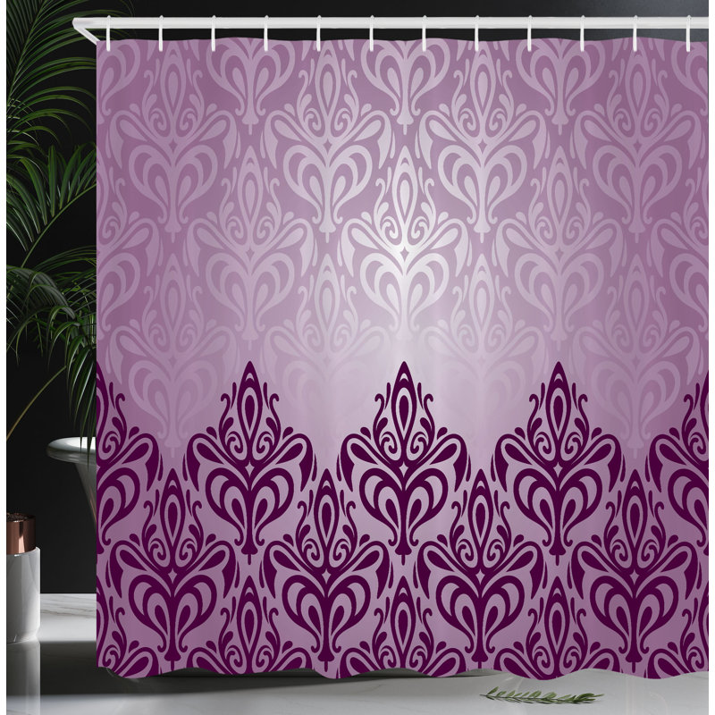 Damask Shower Curtain with Hooks Included, 70"H x 69"W, Purple Mauve