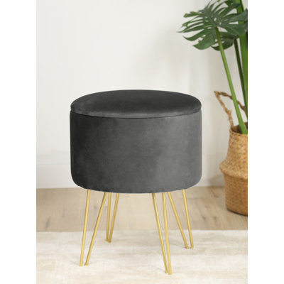 35cm Wide Velvet Tufted Circle Pouffe Ottoman with Storage