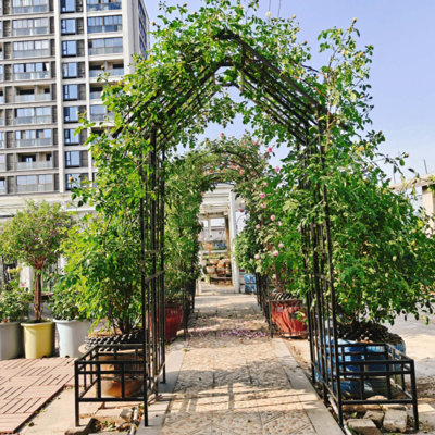 Metal Garden Arch with Adjustable Width W68.11''~W94.29''  Climbing Plants Support Rose Arch Outdoor