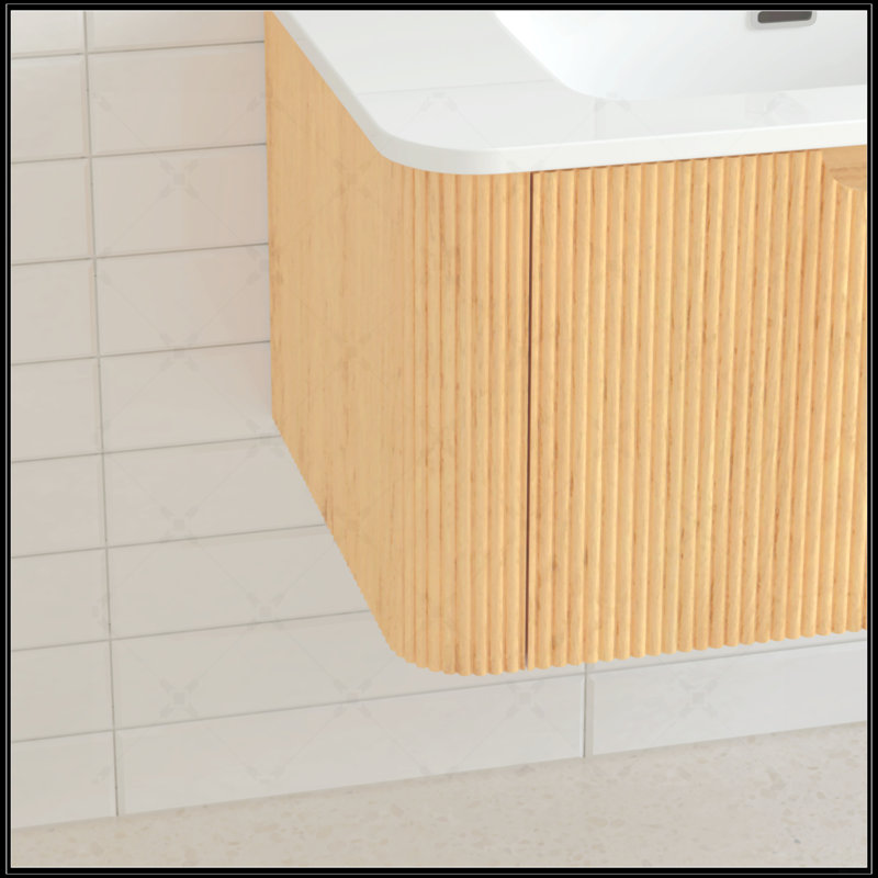 Meuble-lavabo flottant mural de 24 po avec rebord incurvé, finition noyer naturel et lavabo en céramique pour les espaces compacts