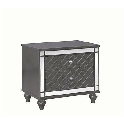 1Pc Glam Contemporary Style 2-Drawer Nightstand End Table with Mirror Plating Tapered Legs Gray Finish Bedroom Solid Wood Wooden Furniture